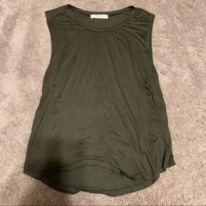 Olive Khaki Green Distressed Tank Top